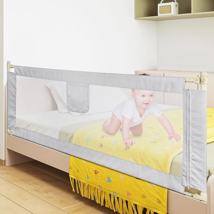 B.LIVEM - Barandilla de seguridad para cama - 200 cm - Puerta de juegos para bebés - Gris claro - Altura ajustable (70-100 cm)
