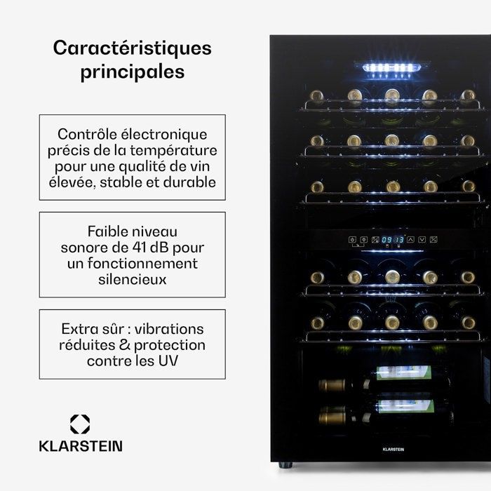 Wine cellar - Klarstein Shiraz 29 Duo - 2 zones 80 L - 29 bottles 5-22°C - Touchscreen - Black
