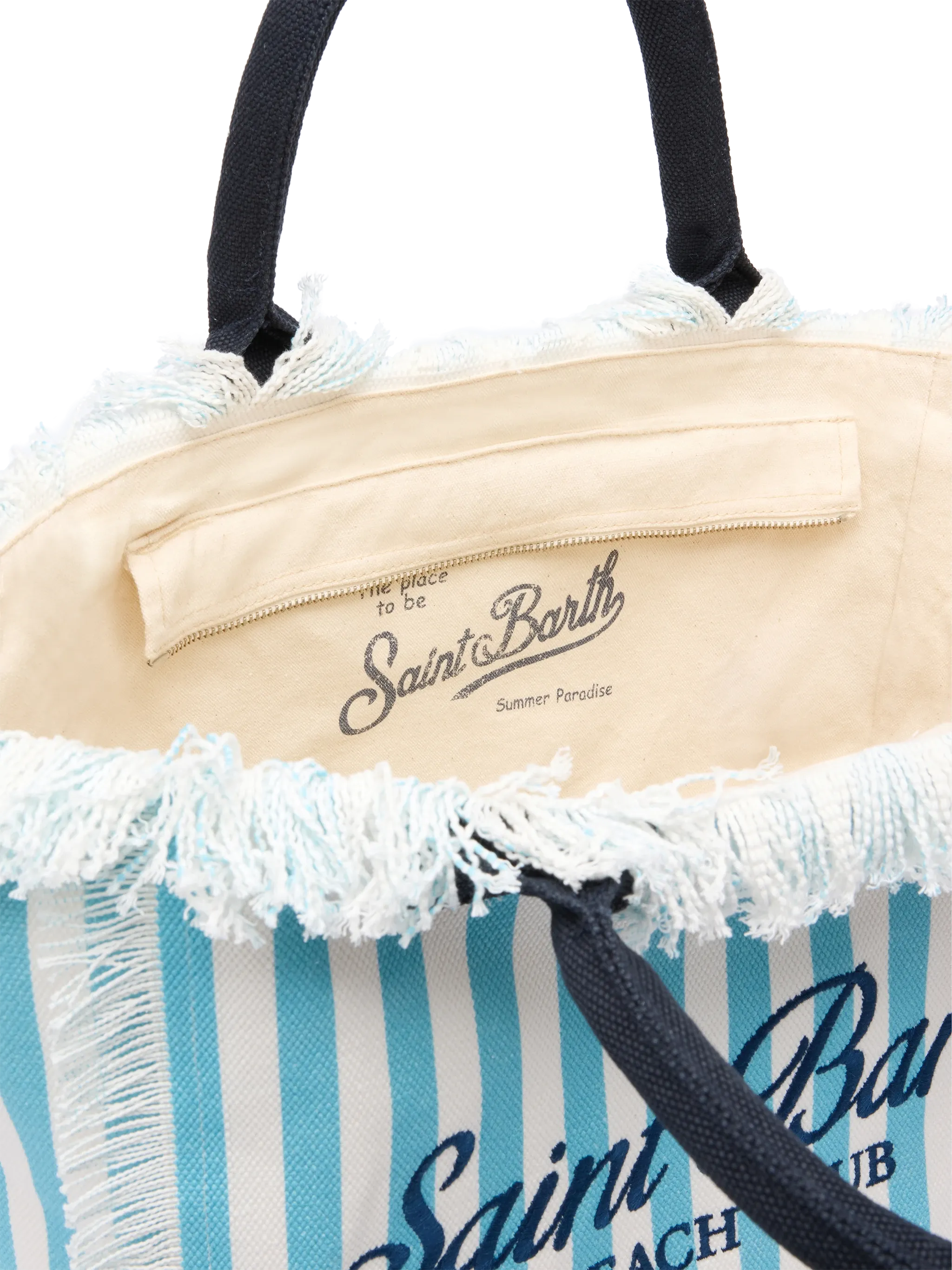 Kosmetiktasche aus Baumwoll-Canvas mit blau-weiß gestreiftem Muster