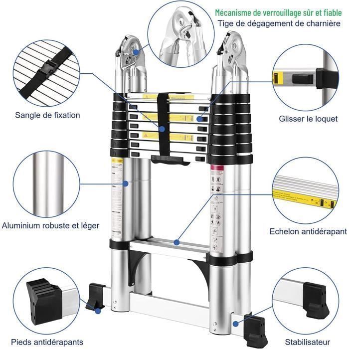 Échelle Télescopique Pliante 5M - Eloklem, Ultra-épais et léger Aluminium,Anticorrosion et Antirouille,16 Echelons,Charge max 150 kg
