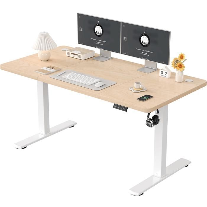 Escritorio eléctrico de altura regulable Homall 140x60 Beige - Memoria y USB - Ajustable de 73 a 118 cm - Sistema anticolisión