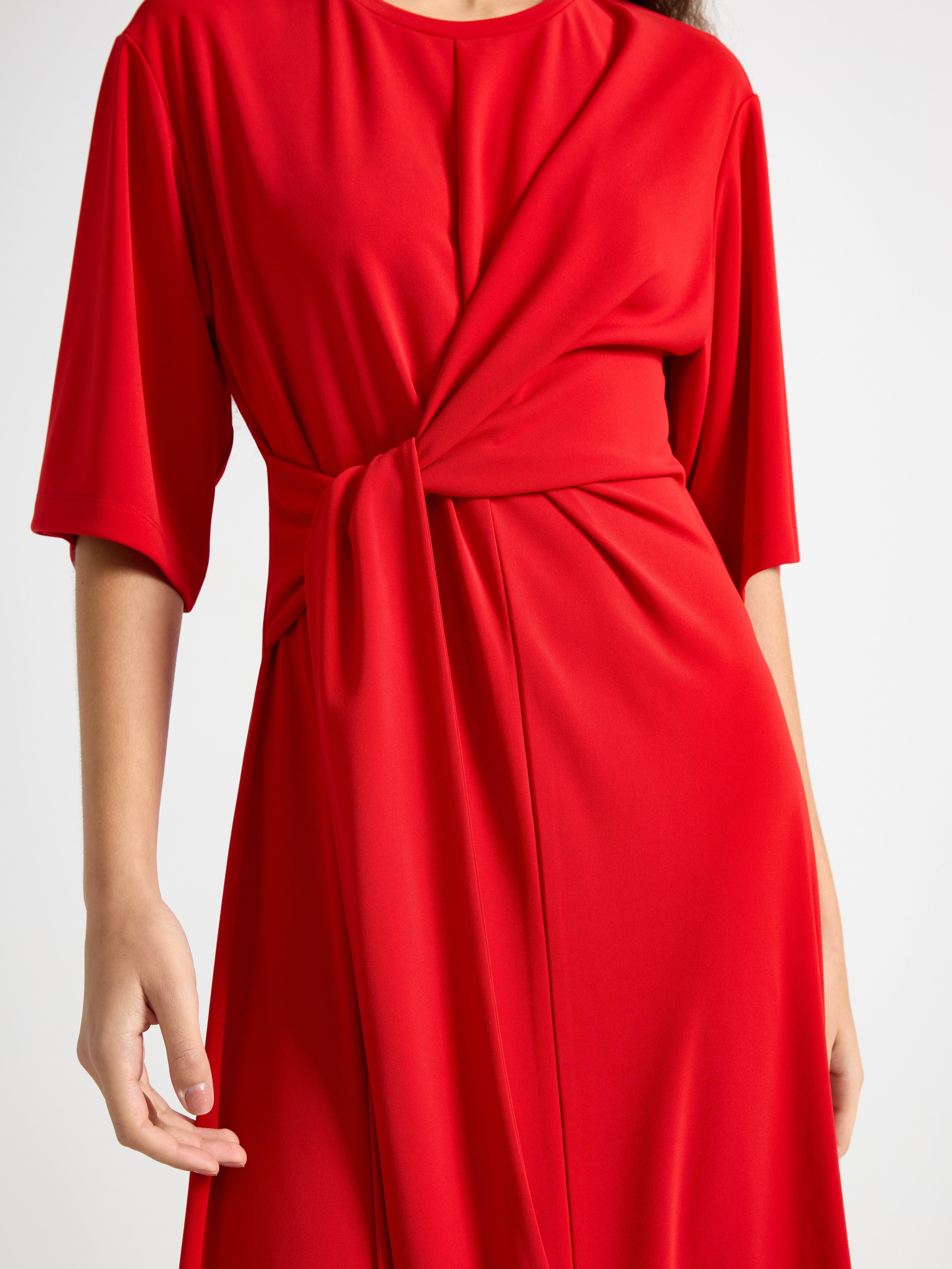 Vestido midi con detalle de lazo, rojo oscuro.