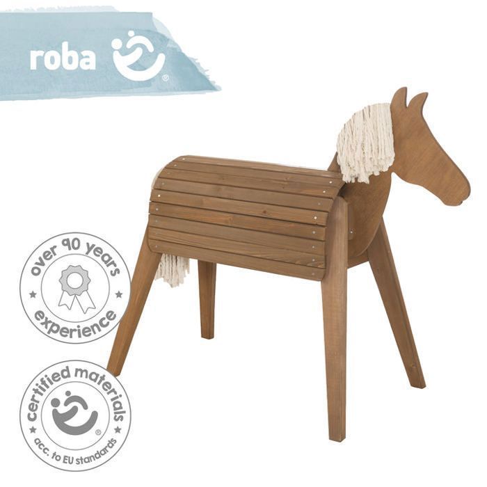 Caballo de exterior - ROBA - Caballo de jardín grande - Madera maciza - Teca - 2 en 1