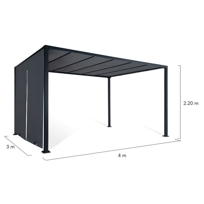 IDMARKET Pergola coulissante 2 pans 3x4 M belvédère de jardin toile gris anthracite