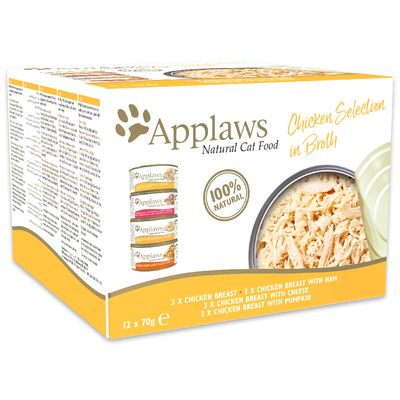 Applaws Boîtes pour chats adultes en bouillon, assortiment varié, 48 x 70 g