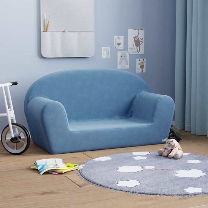 2-seater children's sofa - vidaXL - Blue - Soft plush - Removable cover - Thick foam