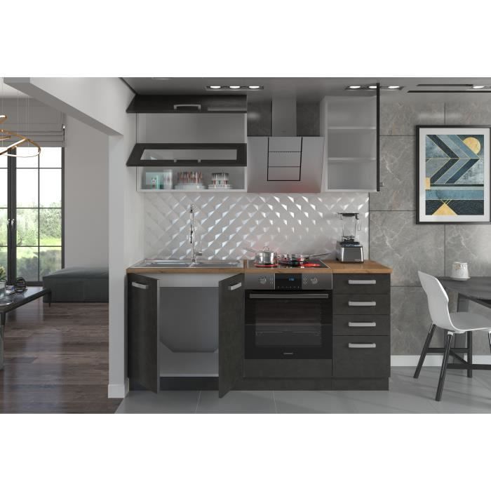 Cocina completa LASSEN de 180 cm de largo con horno y encimeras - 6 módulos - Gris Matera