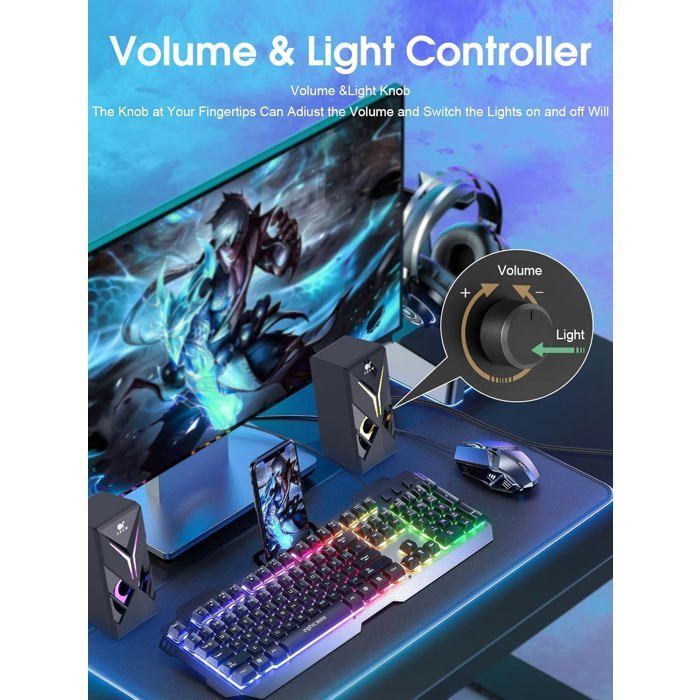 Orow Haut Parleur Pc,10W Rgb Enceinte Pc, 2.0 Gaming Haut-Parleurs D'Ordinateur Avec Led Lumière, Pour Smartphone/Tablette/Laptop(