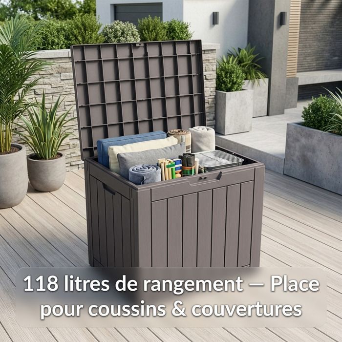 Coffre de jardin résistant aux intempéries - Marron 118L
