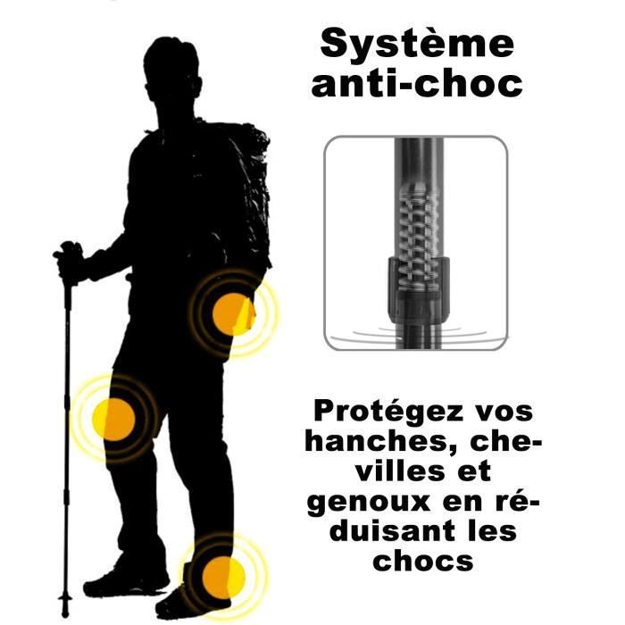 Walking Stick - Black - Adjustable Aluminum 65-135CM - Hiking, Mountaineering, Travel, Outdoor Sports