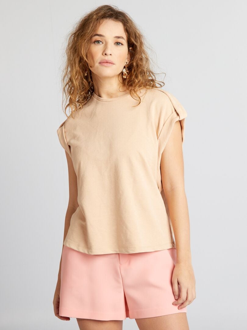 Camiseta holgada con efecto desgastado - BEIGE