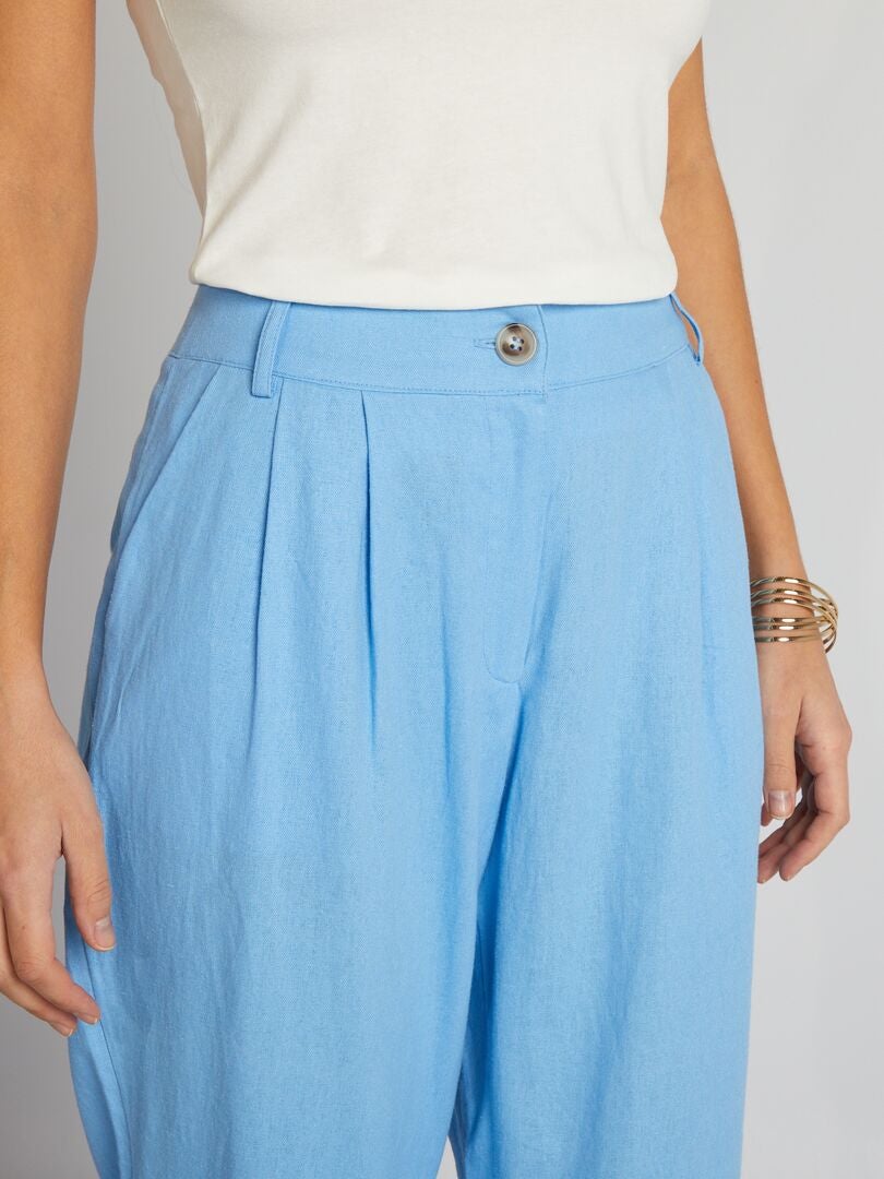 Pantalones de lino de corte zanahoria - AZUL
