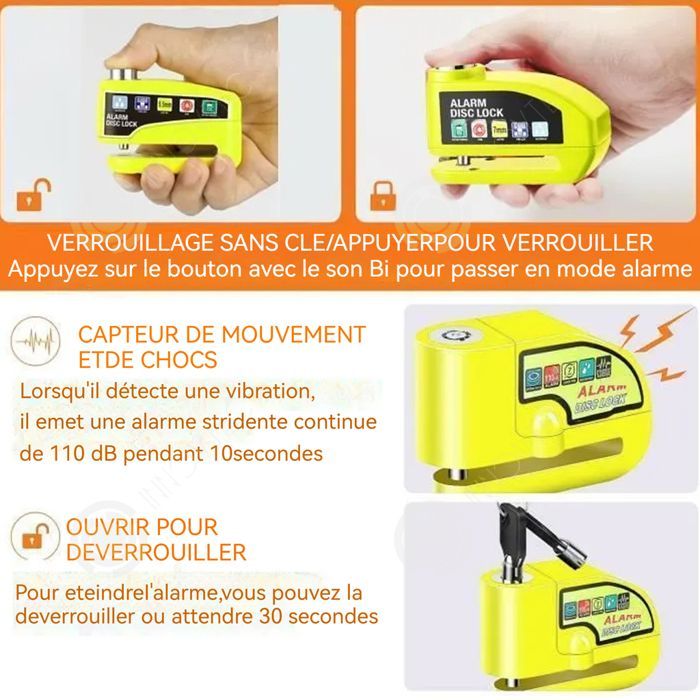Candado de disco para motocicleta INN con cable retráctil, candado de disco antirrobo, candado de disco para motocicleta homologado por la SRA, mini candado de disco antirrobo para motocicletas.