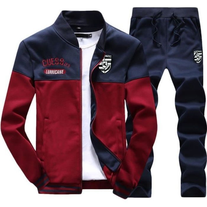 Survêtement Homme Ensemble 2 Pièces Jogging Sport Manches Longues Rouge - Fitness - Slim Fit