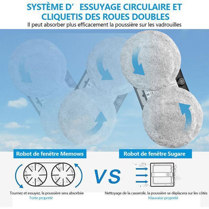 Robot Laveur Vitre Électrique - GPFUOEA - 5600Pa - 3 Modes Automatiques - Télécommande - 10 Chiffons