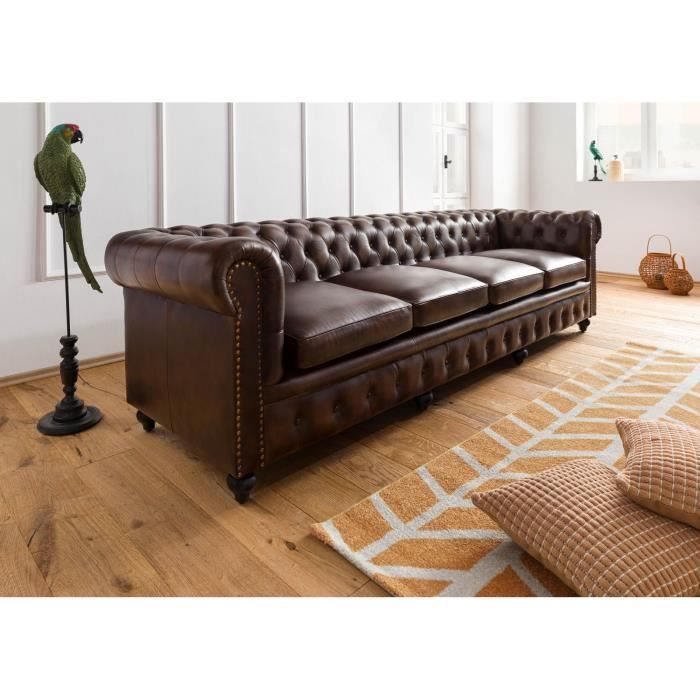 Canapé 3 places en cuir véritable vert CHESTERFIELD N° 303