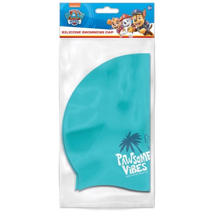 Gorro de natación de Chase de Paw Patrol, de silicona para niños de 3 años en adelante, elástico, talla universal para piscinas.