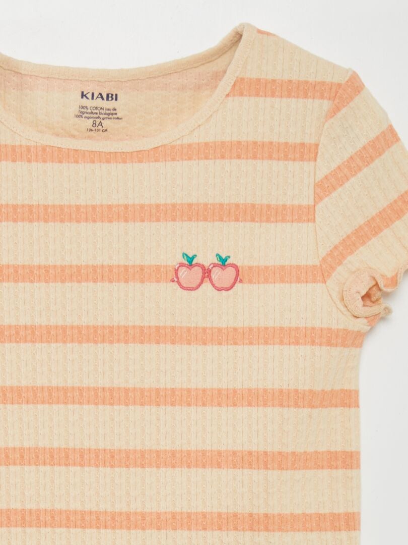 T-shirt van stof met reliëf - ORANJE