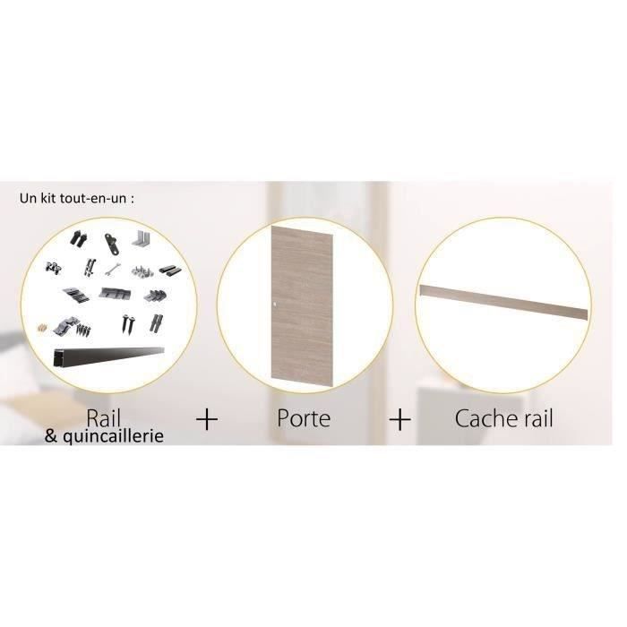OPTIMUM - Kit de puerta corredera Verona + riel + embellecedor - 204 x 83 x 4 cm (alto x ancho x profundidad) - Roble topo