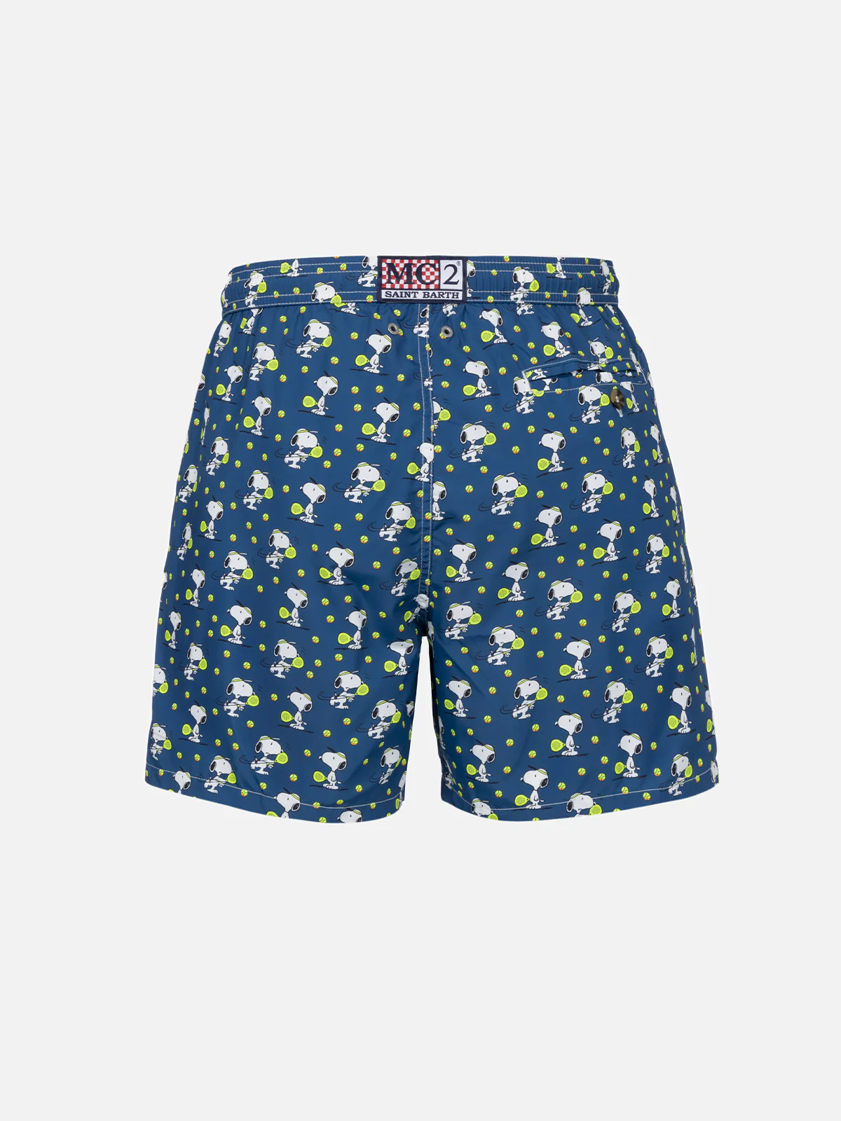 Man Lighting Mid-Length Swim Shorts with Snoopy Padel Print | Quick-Drying, Sustainable Swimwear | MC2 Saint Barth | SNOOPY PEANUTS™ SPECIAL EDITION