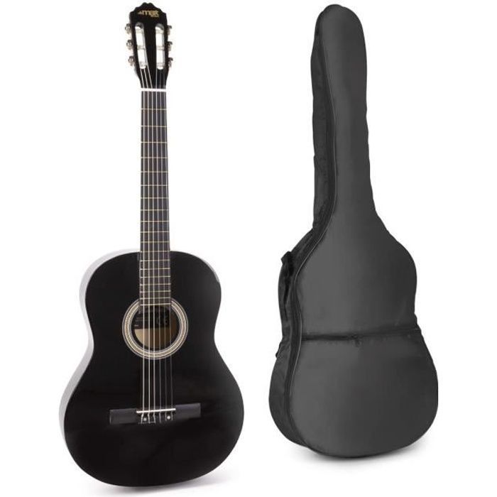 MAX SoloArt Klassieke Gitaar voor Volwassenen en Beginners - Zwart, inclusief stemapparaat, gitaartas, plectrums en gitaarband