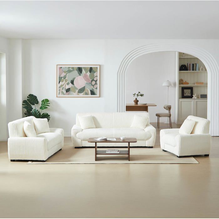Conjunto de sofá de 3+2 plazas ADEA + sillón en pana beige
