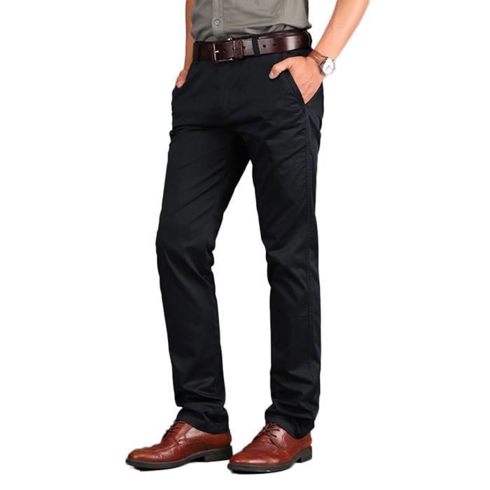 Pantalones chinos rectos de talla grande para hombre - INSFITY - Negro
