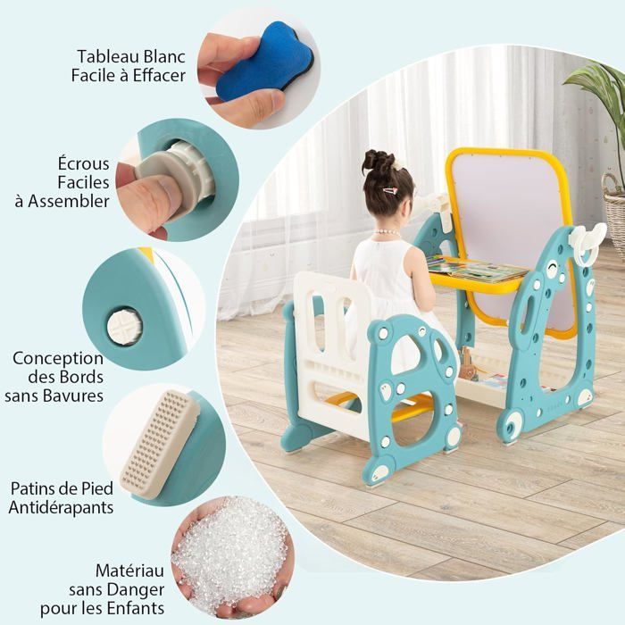 Tableau Enfants COSTWAY  Magnétique - 14 Accessoires, 4 en 1 (Télescope,Table, Jeu d'Anneaux ) pour Enfants 1 - 8 ans