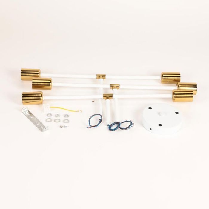 Lámpara de techo industrial WOTTES, 6 luces, araña vintage blanca y cobre, lámpara colgante industrial para cocina.