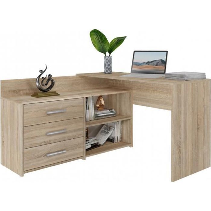 MOLINE - Corner desk with storage - 3 drawers + 2 shelves - 120x50x76 cm - Computer desk