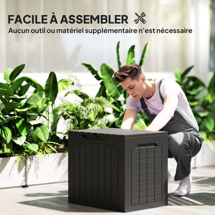 Caja de almacenamiento para exteriores - Outsunny - 93L - con asas empotradas - impermeable - para jardín o patio - 56 x 41 x 50 cm - negra