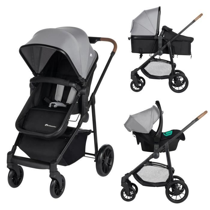 BEBECONFORT HAZE Poussette 3 en 1, Assise transformable en nacelle + siège auto i-Size + habillage pluie, 0-22kg, Tinted Gray