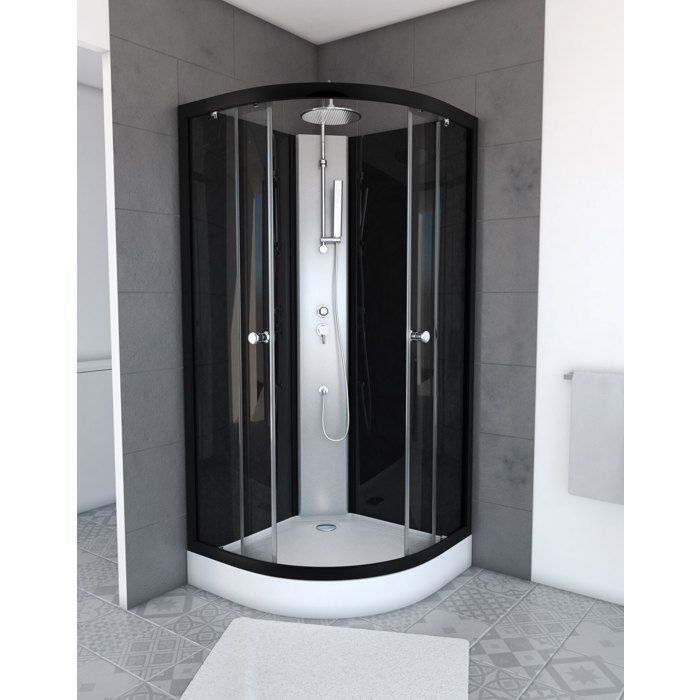 Mampara de ducha de grafito - AURLANE - 85 x 85 x 230 cm - Cristal - Negro grafito - Gris - 5 mm