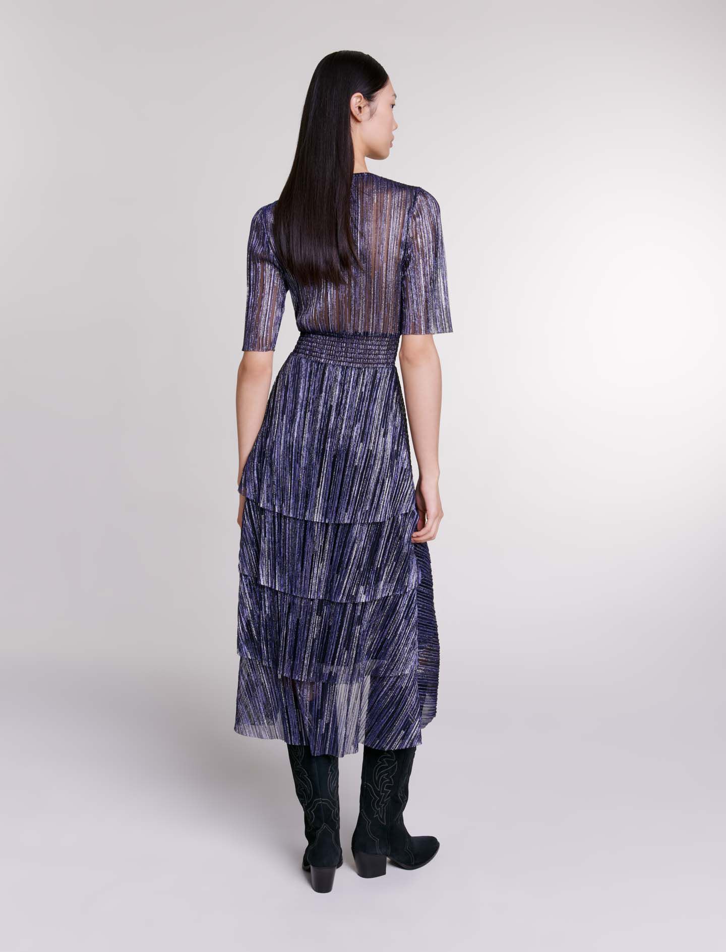 Jurk met volle lamé-ruches - Marineblauw