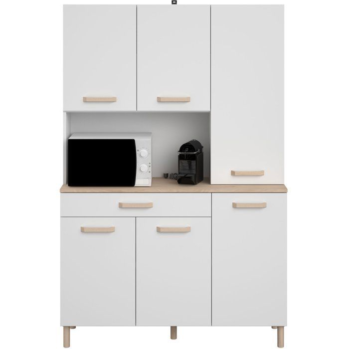 Credenza da cucina - ESSENTIAL 2 - 120,1 x 40,3 x 182,6 cm - Bianco / Rovere - PARISOT