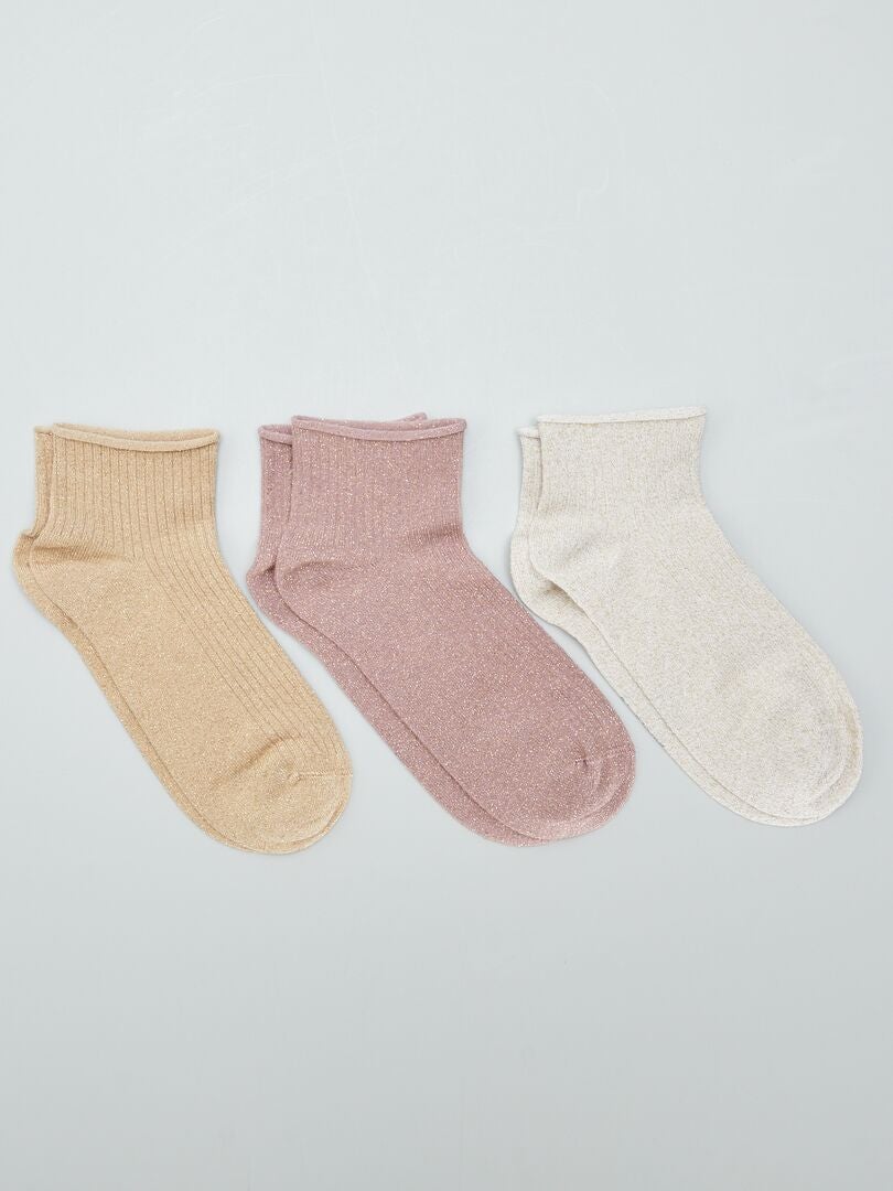 Set van 3 halflange sokken met pailletten - beige