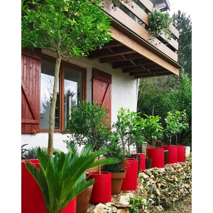 Vaso de flores - RIVIERA - Redondo em granito - D49 x A53,5 cm - 57L - Vermelho