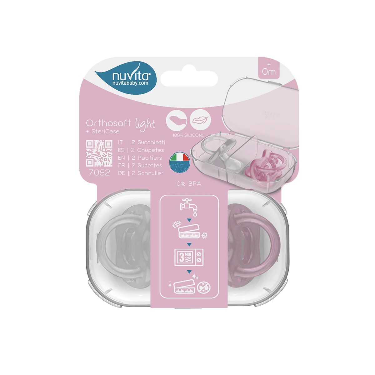 NUVITA Nuvita Orthosoft Light 2 siliconen fopspeen met orthodontische speen, roze, 0M+