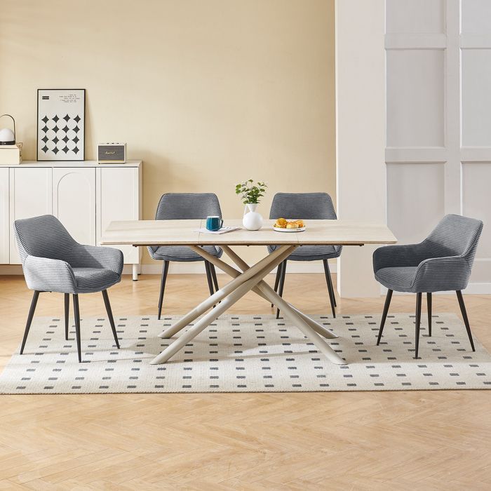 Conjunto de 4 cadeiras de jantar WAFTING com braços, estofadas com encosto de veludo, cinza.