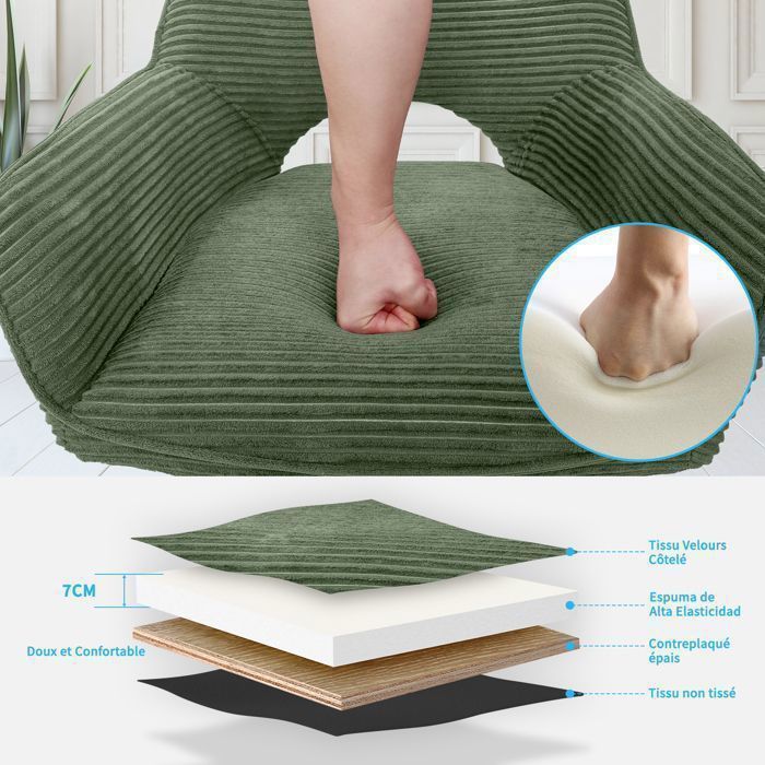 WAFTING Juego de 6 sillas de comedor, sillones giratorios, tapizados con respaldo de terciopelo, color verde.