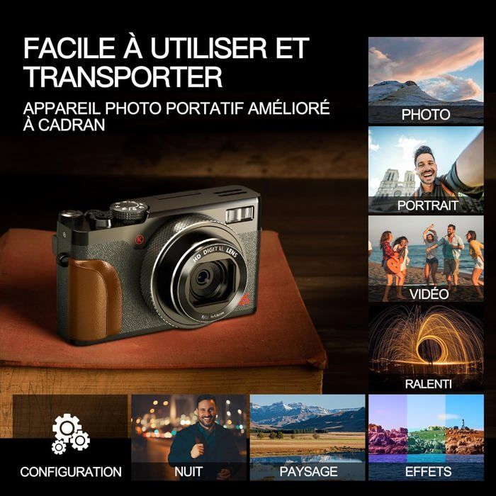 NBD Appareil Photo Numérique 5K 64MP,Vidéo 4K/30fps & Écran Orientable 3