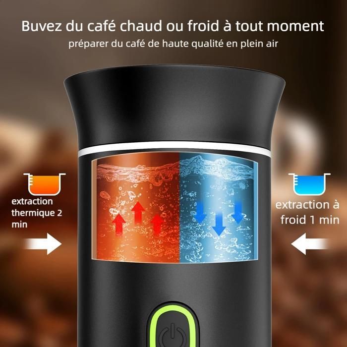 Portable Electric Coffee Maker - Espresso Machine - 20 Bar - Rechargeable - Hot and Cold - Black