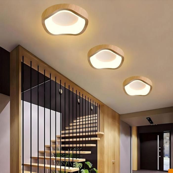Lámpara de techo LED de estilo moderno WOTTES - 12W Blanco cálido IP54 Impermeable Lámpara de techo de madera para baño - 1 unidad Lisa Ø20CM