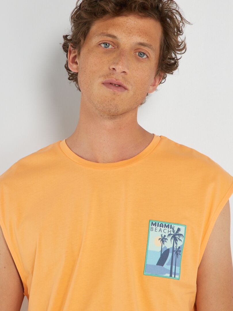 Camiseta sin mangas de punto con estampado - NARANJA