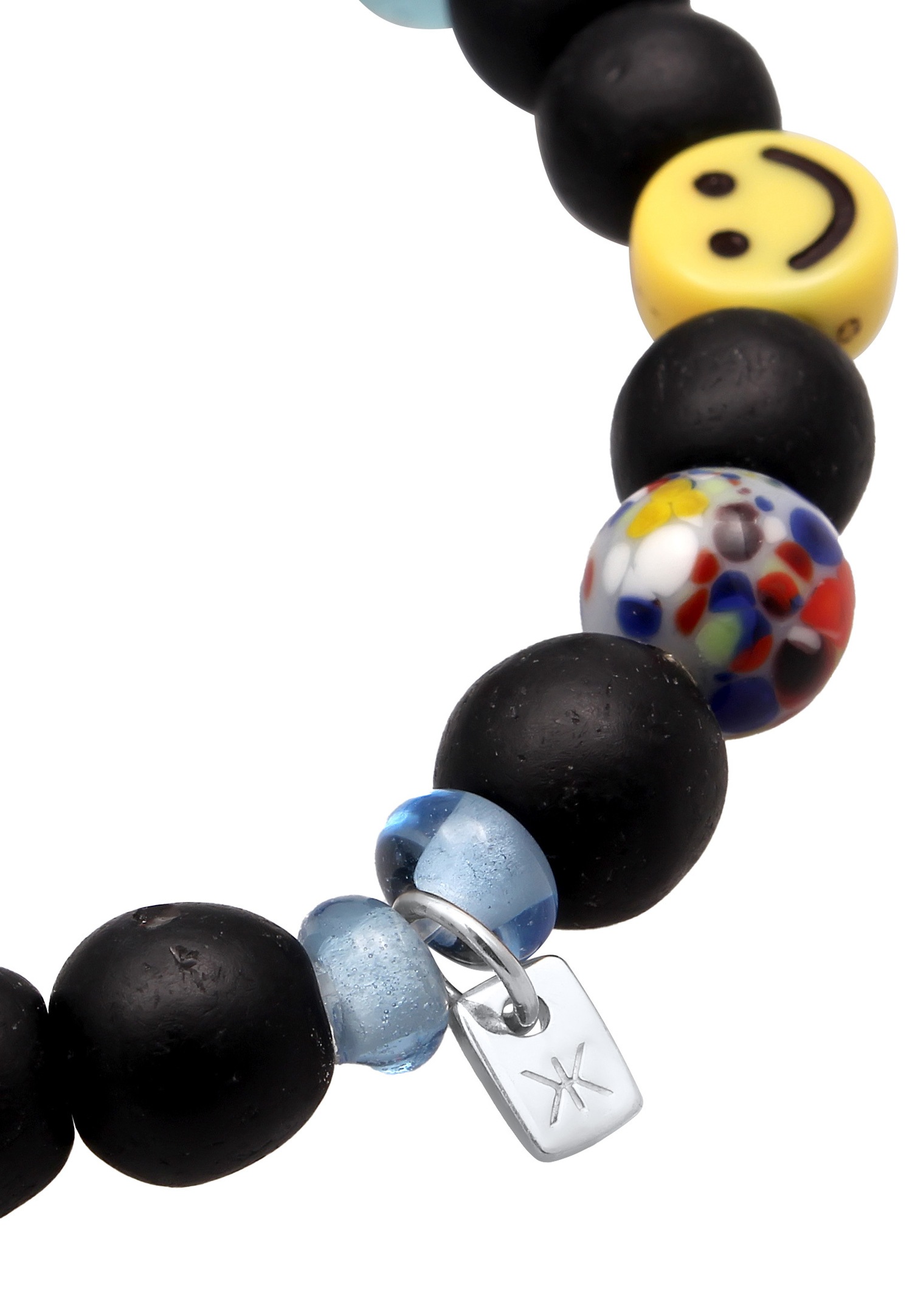 KUZZOI Kuzzoi Bracelet Hommes Evil Eye Perles de Verre Argent Sterling 925 Noir 19 cm