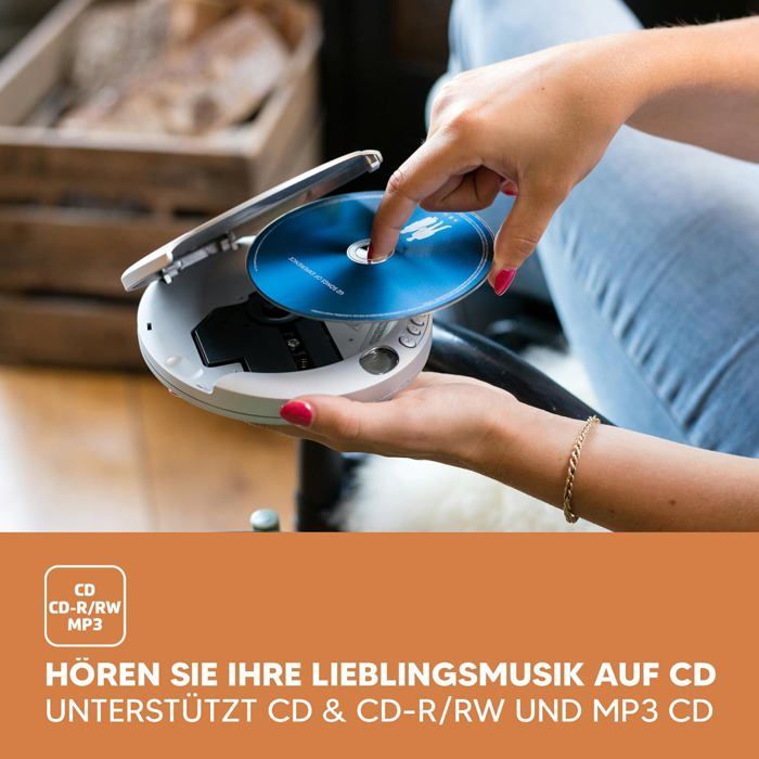 Reproductor de CD portátil - ZGEER - CD-201SI - Resistente a golpes - MP3 - Plateado - 13,7 x 2,4 x 14,8 cm - Conector de 3,5 mm - USB