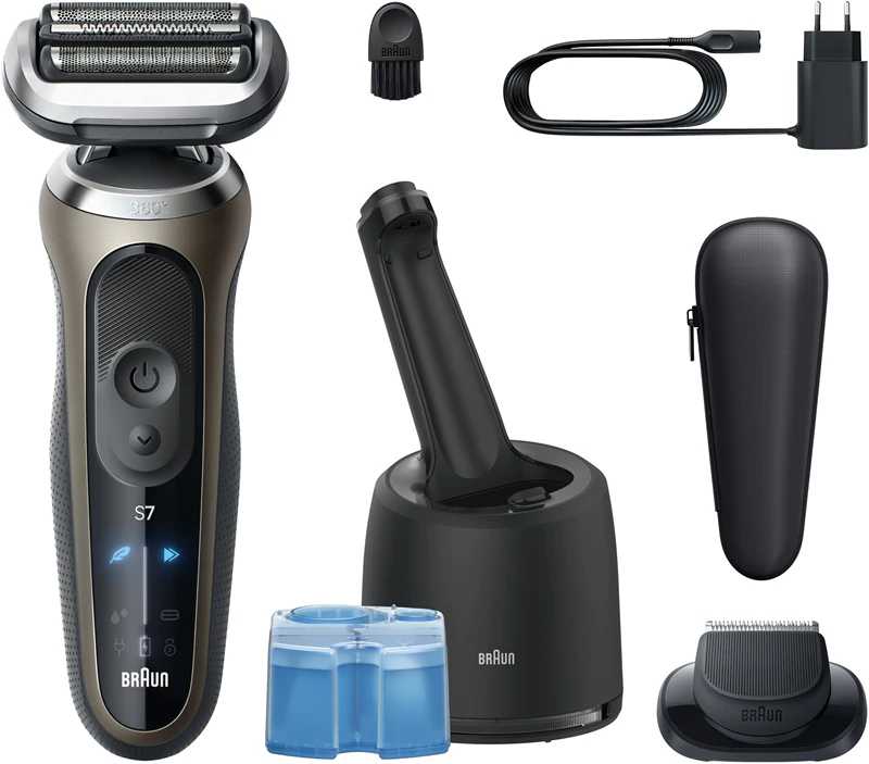 Barbeador elétrico Braun Series 7 72-C7200cc com estação de limpeza e carregamento.