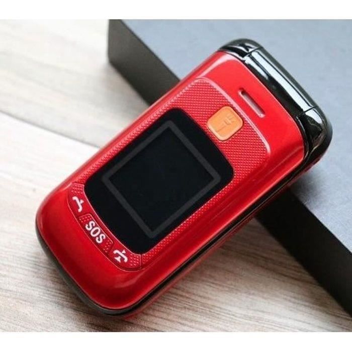Teléfono plegable con botones grandes para personas mayores - Pantalla LCD doble - Timbre y volumen extra altos - Botón SOS
