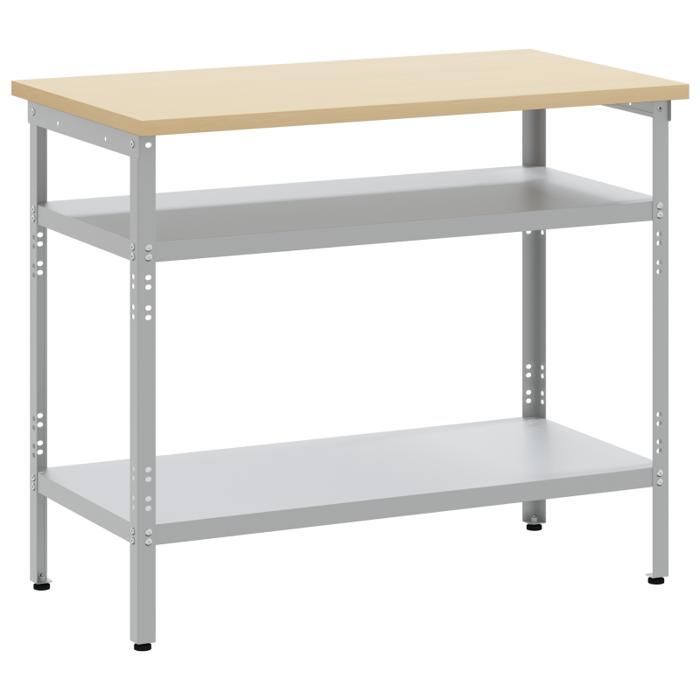 Mesa de trabajo gris, 100x55x85 cm, fabricada en acero y madera de ingeniería.