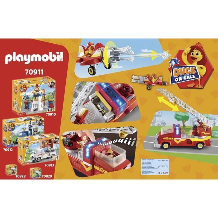 PLAYMOBIL - 70911 - DUCK ON CALL - Fire truck with extendable ladder and detachable airplane